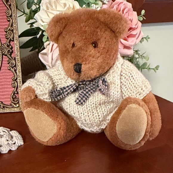 Boyds Bears Brown Teddy with Cream Sweater and Plaid Bow - Picture 6 of 6